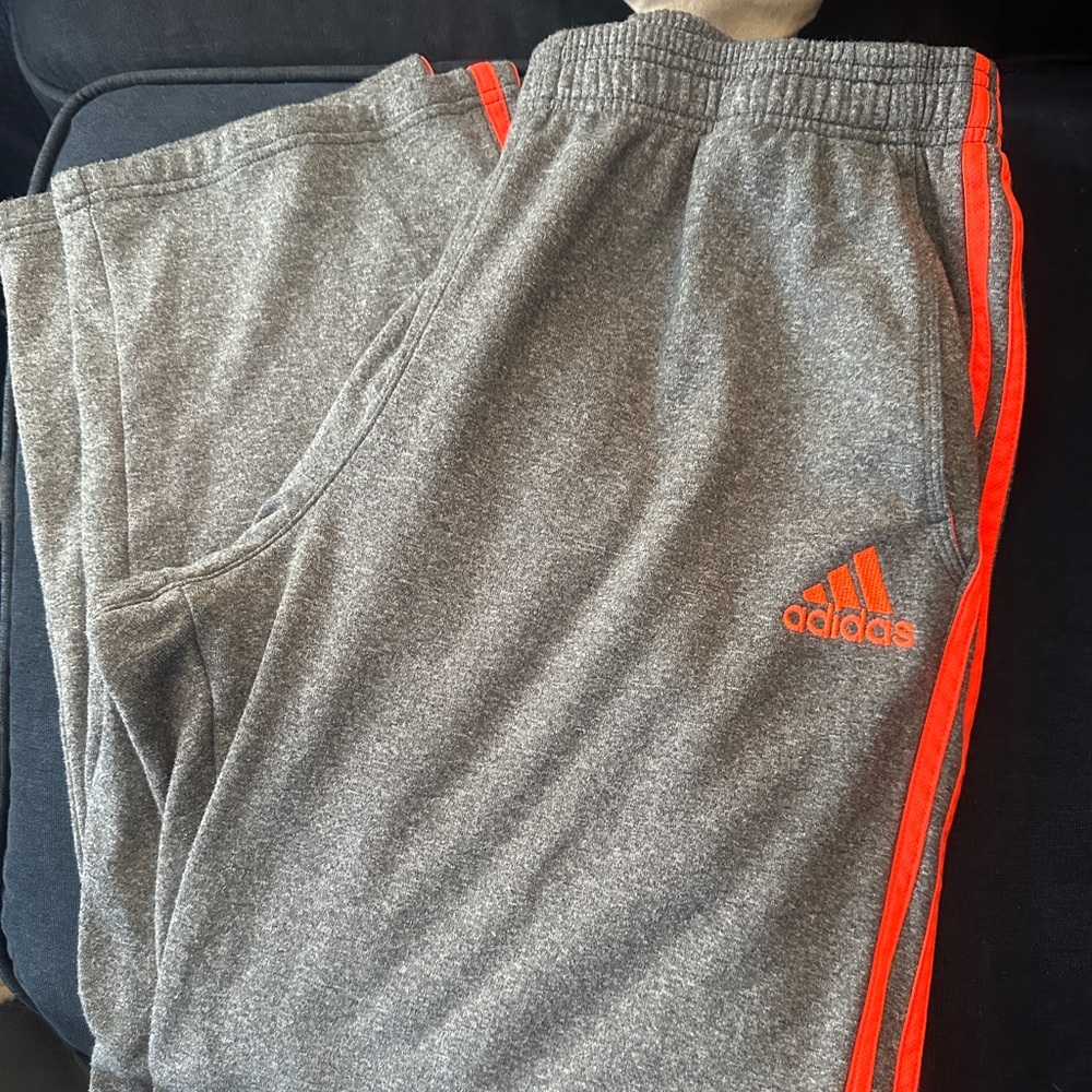 Adidas Gray Sweatpants with Bright Orange Trim